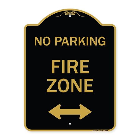 SIGNMISSION Fire Zone W/ Bidirectional Arrow, Black & Gold Aluminum Architectural Sign, 18" x 24", BG-1824-23969 A-DES-BG-1824-23969